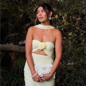 Peppermayo Pale Yellow Strapless Maxi Dress with Cutout